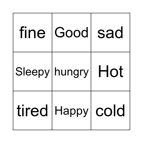Feelings Bingo Card