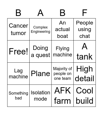 Build a boat Bingo Card