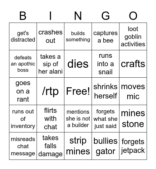 Minecraft Bingo Card