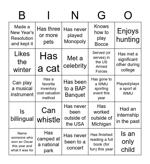 BAP People Bingo Card