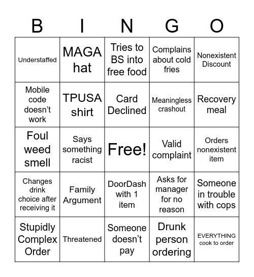 McDonald’s Bingo Card