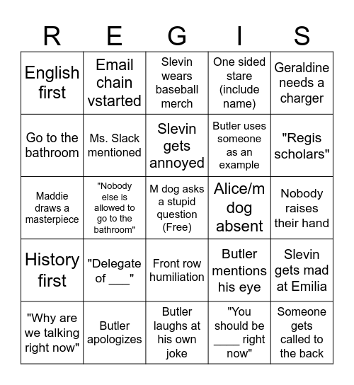 Collegio Bingo Card