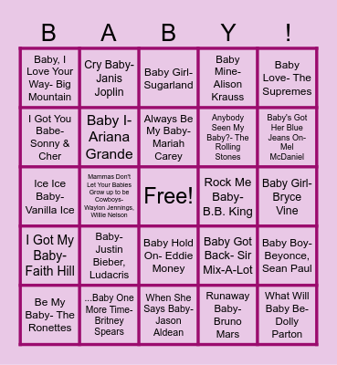 Baby Shower Song Bingo! Bingo Card