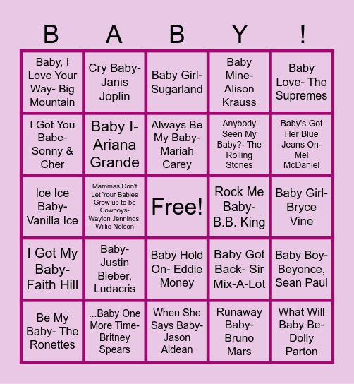 Baby Shower Song Bingo! Bingo Card