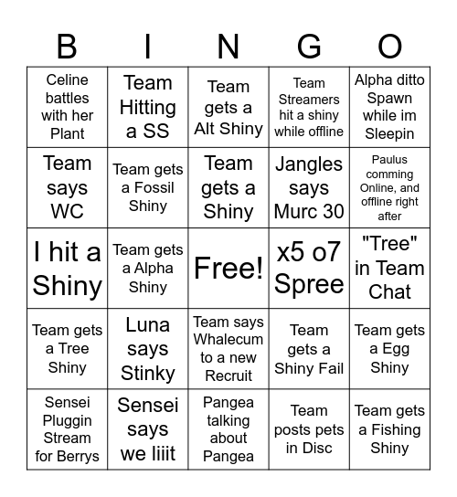 Mush Bingo Card