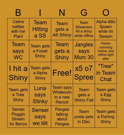 Mush Bingo Card