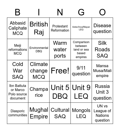 AP World bingo card Bingo Card