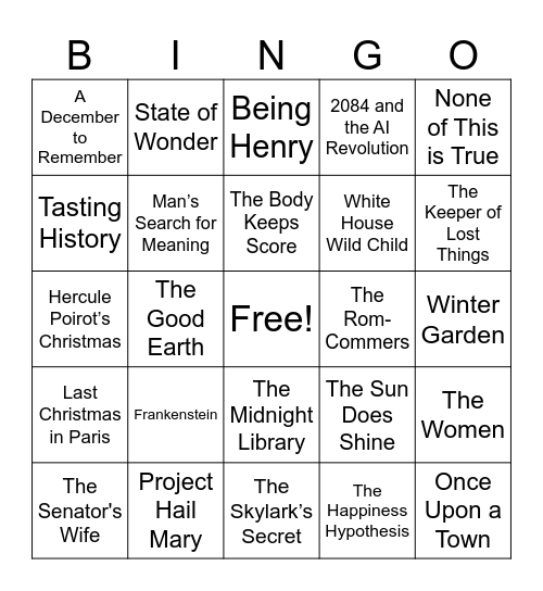 Bookclub Bingo Card