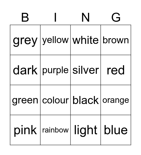 Colours Bingo Card