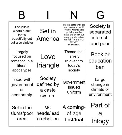 Dystopian Novel Bingo! Bingo Card