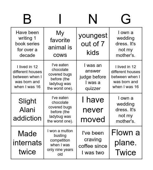Grade 12 Bingo Card