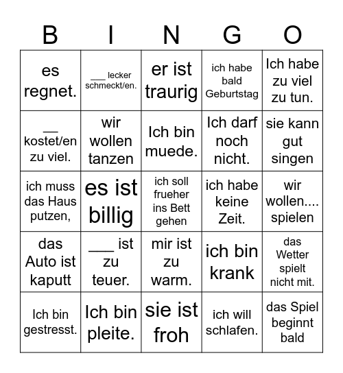 Denn/ Weil Gruende Bingo Card