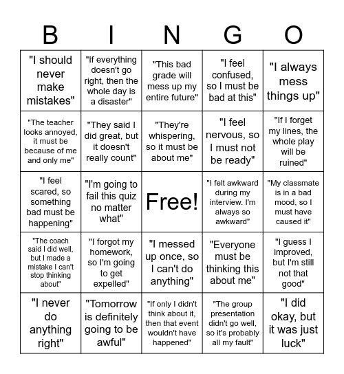 Cognitive Distortions Bingo Card
