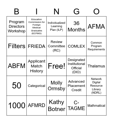 Program Administrator Bingo Card