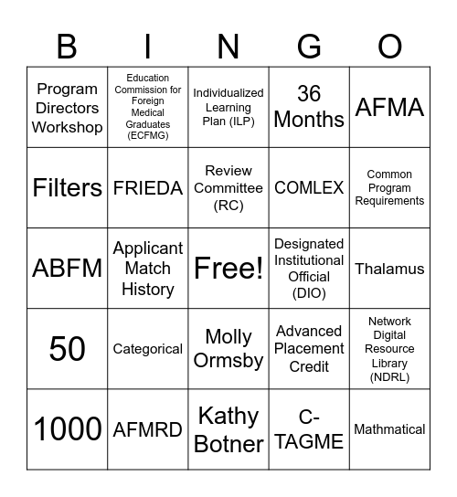 Program Administrator Bingo Card
