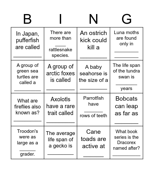 National Geographic Scavenger Hunt Bingo Card