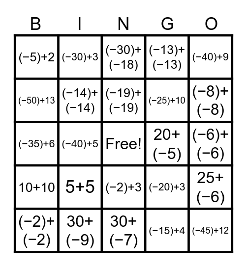 The MATHinik Bingo Card