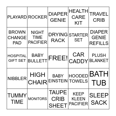 BABY BINGO  Bingo Card