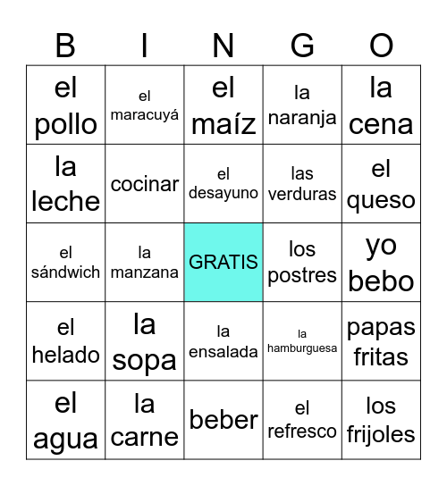 Sp. 1 - Alimentos y Bebidas Bingo Card