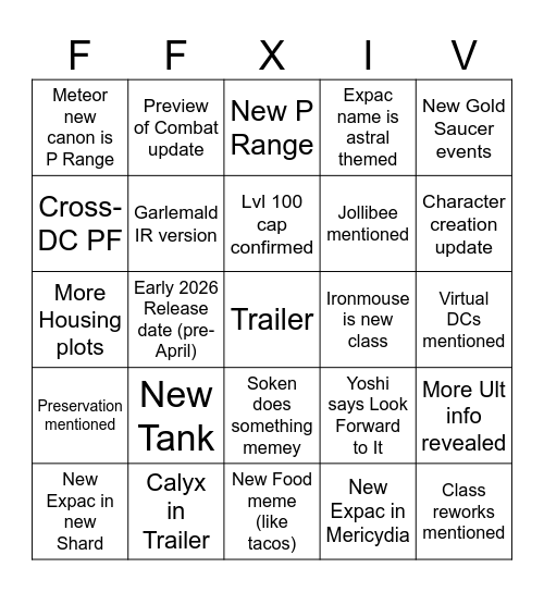 FFXIV NA Fanfest Bingo Card