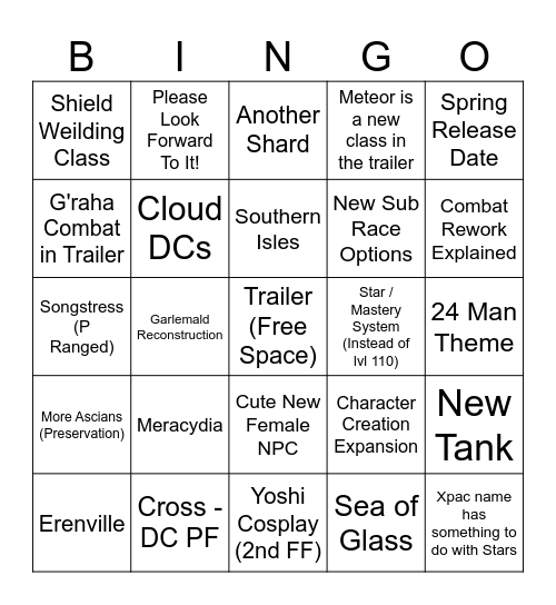 FF XIV FanFest Bingo Card