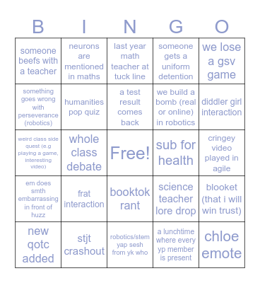 weekly bingo Card