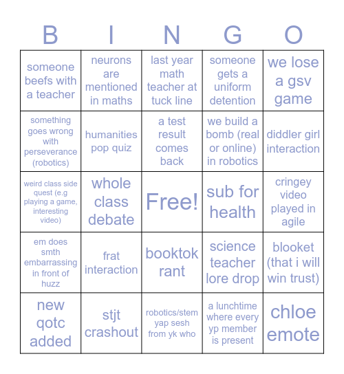 weekly bingo Card