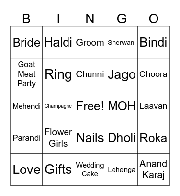 Bridal Shower Bingo Card