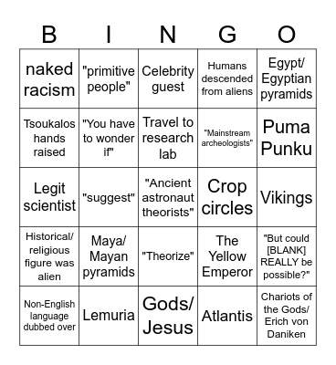 Ancient Aliens Bingo 2 Bingo Card