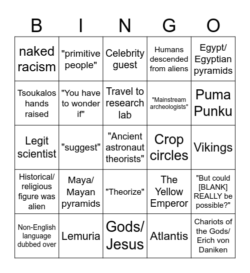 Ancient Aliens Bingo 2 Bingo Card
