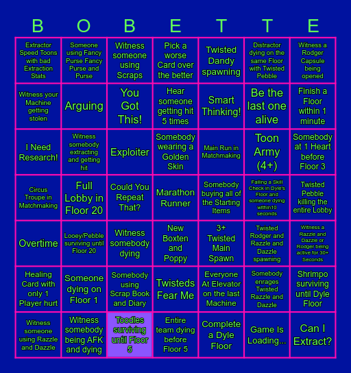 Dandy's World Bingo 1 (MATCHMAKING) Bingo Card