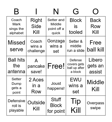 Volleyball Bingo Card