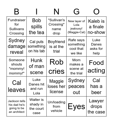 Sullivan's crossing Bingo Card