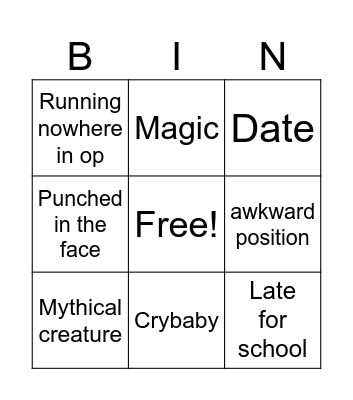 Anime Bingo Card