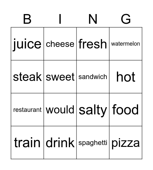 I 'd like a steak Bingo Card