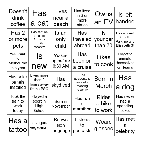Find a coworker who.... Bingo Card