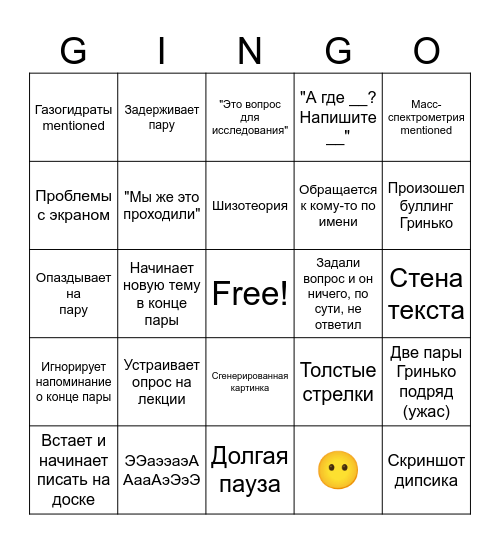 GrINGO Bingo Card
