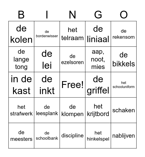 De school van Toen Bingo Card