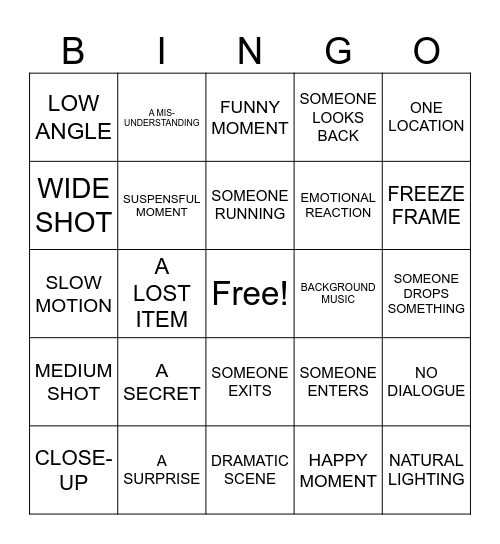 Film and Photography Bingo Card