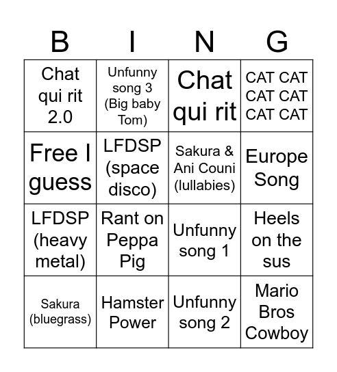 AI Generated Songs Bingo Card