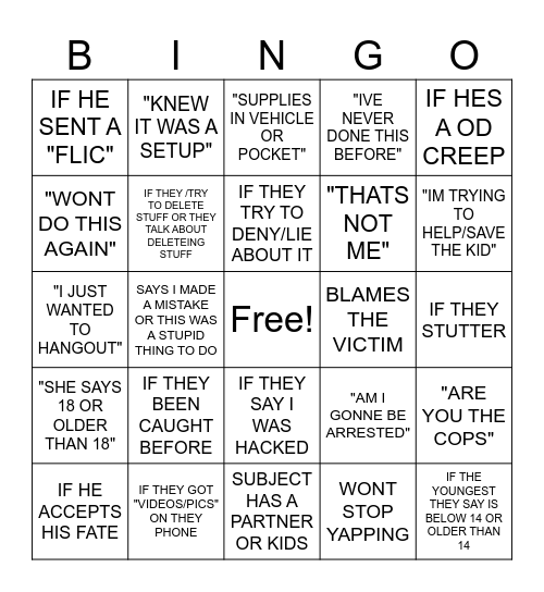 Pred Catcher Bingo Card