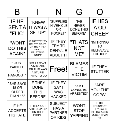 Pred Catcher Bingo Card