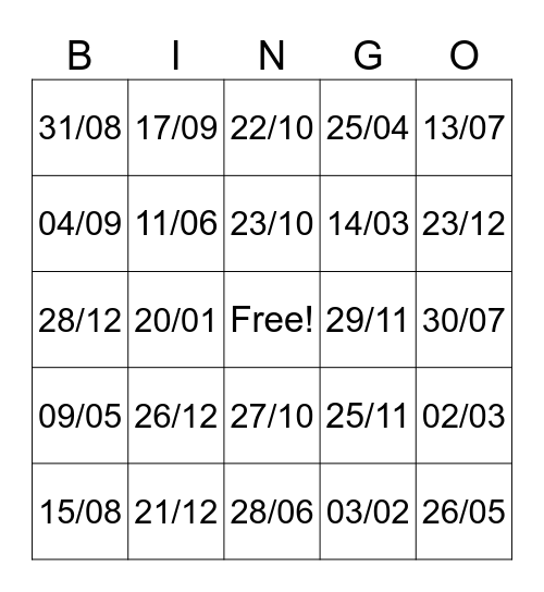 Dagen Bingo Card