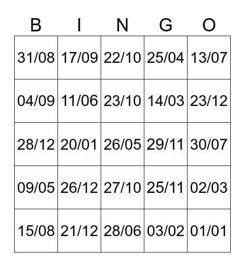 Dagen Bingo Card