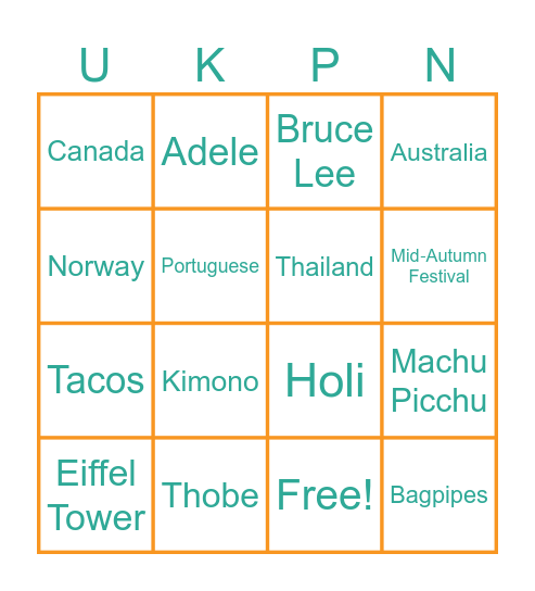 World Culture Day Bingo Card