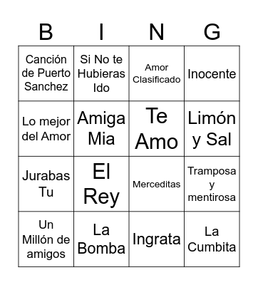 Bingo Musical Bingo Card