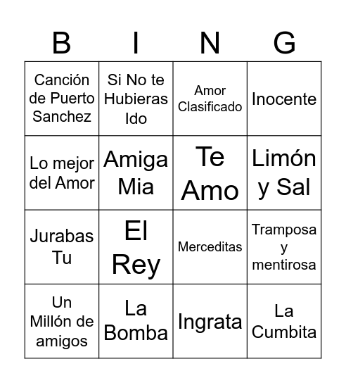 Bingo Musical Bingo Card