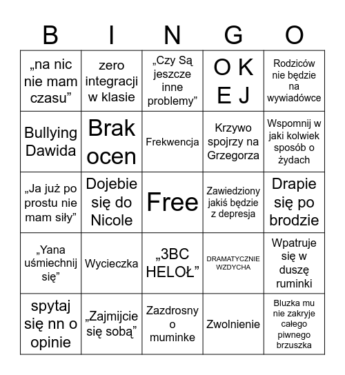 Bingo Żyda Bingo Card