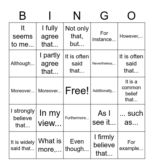 GIVING OPINIONS Bingo Card