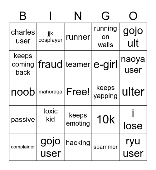 jjs Bingo Card